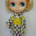 ブライス 浴衣 リカちゃん 浴衣 　矢絣　からし色