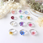 十二か月＊季節の花リング(銀色バージョン)　（まとめ買いでお得、オープンorフォークリング、フリーサイズ）