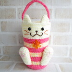 ☆nyan-chappi様　オーダー品☆～猫なペットボトルホルダー・ミニ！【白猫・ピンク】
