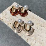 design hoop  pierce×pearl catch(marble brown)