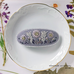 パープルグレーに花刺繍のバレッタ　No.194