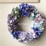 色とりどり”アジサイのリース”  花材は全てアーティフィシャルフラワー(造花) ボリュームたっぷり直径約32cm大型リース