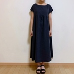 Wガーゼ 半袖胸元切り替えワンピース(navy)