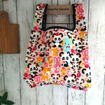〔ピンク〕レトロパンダ【コンビニ弁当サイズ】レジ袋型エコバッグ