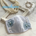 1点限定　お花刺繍マスク　マスク　夏マスク　水色　ドット　パール　