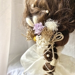 紫と白のあじさいと飾り紐の髪飾り　／結婚式　成人式　卒業式　ヘッドドレス