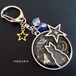 ＊リバーシブル＊きらめく銀河のにゃんこさん＊バッグチャーム＊月　星　ロケット*8