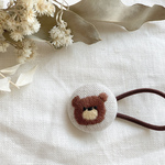 くま刺繍くるみボタンヘアゴム