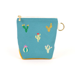 帆布の刺繍ポーチ＊サボテンてんてん　ターコイズ