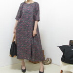 2351ふわふわ軽い。コットンのAラインワンピース　グレー