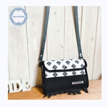 モノトーンのダマスク柄★母子手帳ケース 二人用じゃばらdamask×black canvas fringe