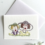 刺繍カード／おしゃれな婦人2人