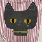 ●ちょっと不満そう？ネコ　アップリケトートバッグ　一点もの　A4も入ります♪　ヒッコリーストライプ　ねこ　猫