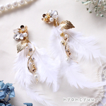 SWAN 煌めくビジューと羽の乱舞　結婚式　ピアス　イヤリング　小枝ピアス　小枝アクセサリー　ウェディング