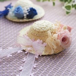 ≪ミニ麦わら帽子≫ピンク(10cm)小さくて可愛い♡お花たっぷり ぬい撮りにも フラワーアレンジメント