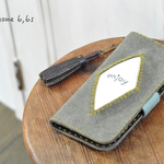 残りわずか iPhone 6　6s　帆布×レザーのぷっくり手帳型ケース　enjoy　受注制作　スマホケース iphoneケース  スマホカバー iphoneカバー 