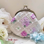 手刺繍がま口「雨露と紫陽花~ラベンダーピンク~」注
