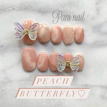 🍑Peach Butterfly🍑　蝶々ネイル　バタフライネイル　夏ネイル　ニュアンスネイル　韓国ネイル　シュガーネイル　蝶々　パー立体