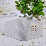 立体マスク　布マスク　大人用　猫柄　茶トラ　刺繍のアップリケ　大きめ 