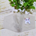 立体マスク　布マスク　大人用　猫柄　ラグドール　刺繍のアップリケ　大きめ 