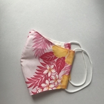 ［SALE］2way夏マスク&カバー（L）ハワイアンピンク×黄色ハイビスカスA＊ハンドメイドマスク&カバー