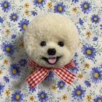 毛糸のぽんぽん、にっこり♪ビションフリーゼのボールチェーンストラップ（サイズ大・アイボリー）