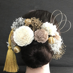 【再販17】和装 成人式　卒業式 結婚式 髪飾り　紫陽花　ヘッドドレス　シャンパン系　和玉　袴　タッセル　振り袖