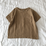 ［ SALE ］ダブルガーゼ こども半袖シャツ／ camel ( 100サイズ現品限り ).