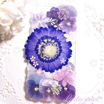 押し花iphoneケース＊ 紫の世界 ＊ガーベラ  スマホケース 名入れ可能  ラメ・ホロ・スワロフスキー無料 [受注制作]