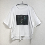 【流れ花プリント】tシャツ・白・Fサイズ