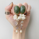 𝟼(𝙵𝚁𝙸)𝟸𝟷:𝟶𝟶~𝚗𝚎𝚠❤︎グリーンマーブルゴールド×パールフラワードロップピアス/イヤリング＊P210601