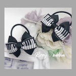 blackのキラキラ銀糸織リボン♡モノトーンのピアノ柄♡トリプルリボンのヘアゴム ２個セット