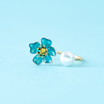 レモンソーダの花と淡水パール（ライトブルー）　リング 