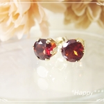 *K14GF***P113天然石ガーネットAAA（ブリリアントカット6ｍｍ）☆スタッドピアス