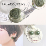 グリーン ローズピアスorイヤリング     【クリア ピアス】／入学式／卒業式／フォーマル