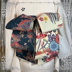 正絹紅型染めのオリジナルリバーシブル半幅帯　芯あり　一点物