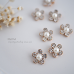 【4pcs.】カン付き 花型チャーム パール付き ／C10-1B