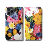 【両面デザイン】 iPhoneケース 手帳型 レザーケース カバー（花柄×ブラック）フラワーアート　アイフォンケース 13/13mini/13pro/12/12mini/12pro/SE3/SE2~