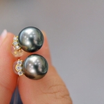 【高級】天然タヒチ黒蝶真珠　ピアス9-10mm　s925