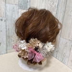 ［76］11本　オーガンジー ピンク×ベージュ×ホワイト　紫陽花　かすみ草　スケルトンリーフ　チュール　成人式　卒業式　発表会　ウェディング　ブライダル　ドライフラワー