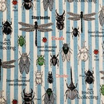 ☆サイズオーダー☆昆虫大集合　水色ボーダー　マチ付きレッスンバック　縦30×横40cm×マチ6cm