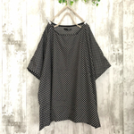 夏薄手さらさらcotton100%水玉ゆったり黒ドルマンTシャツブラウス