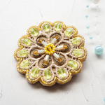 ＜ブローチ＞お花のビーズ刺繍ブローチ★イエロー系