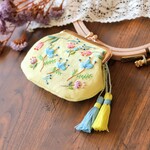 レモン色の夏花、手刺繍がま口ポーチ