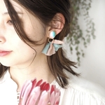 七宝焼 ２wayシルクリボン Oval ピアス/イヤリング　〜Pink×Green〜