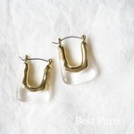 2pcs クリアピアス レクタングル ゴールド