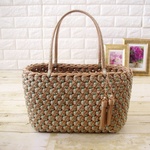 限定MIXカラー【ナチュラル＆グリーンティ】花結び編みのクラフトバッグL