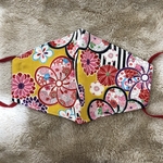 【再販】P88 大人用立体マスク　和風　和柄   花柄 縦縞　花遊び　黄色　×   和風　ハンドメイド布マスク