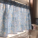 水色 花柄  カフェカーテン