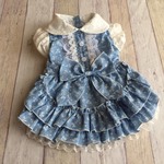 小花柄ダンガリーのフリルスカート＊姫系ワンピース＊前開きタイプ